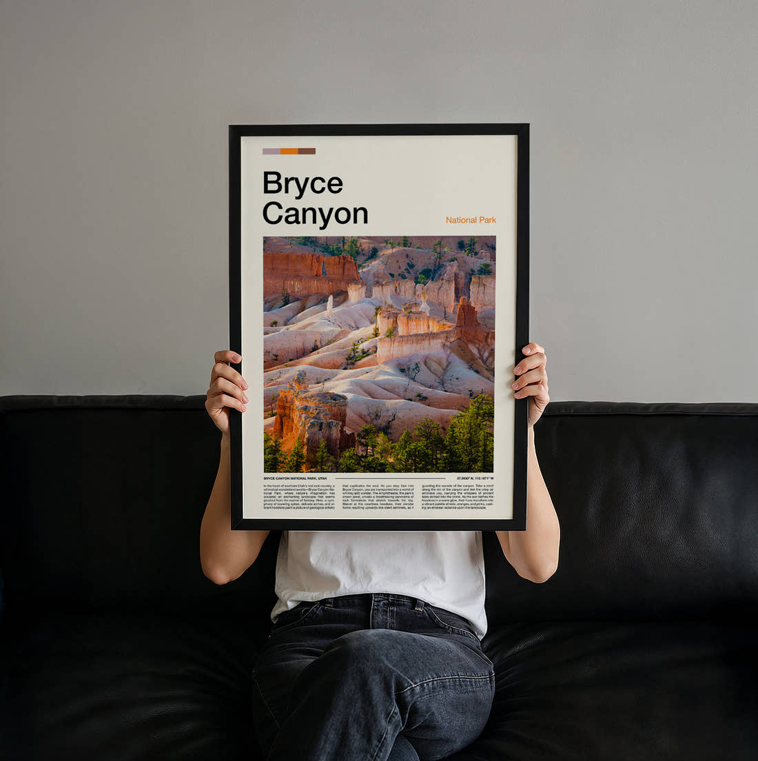 Bryce Canyon Canyon Rock Formations Travel Print held up by hand to show the size of the print