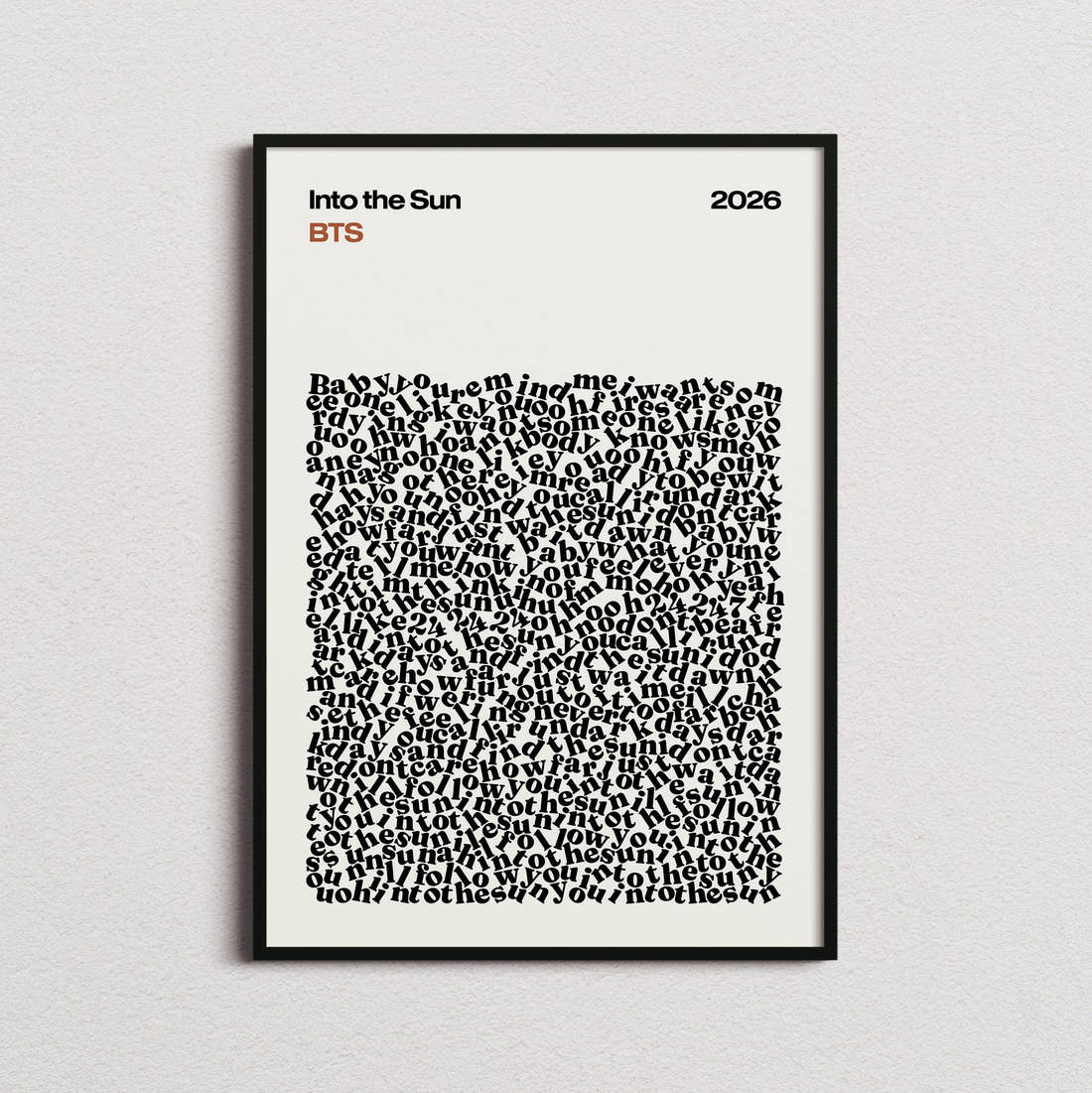 BTS Into the Sun Lyric Print in the cream colourway, framed
