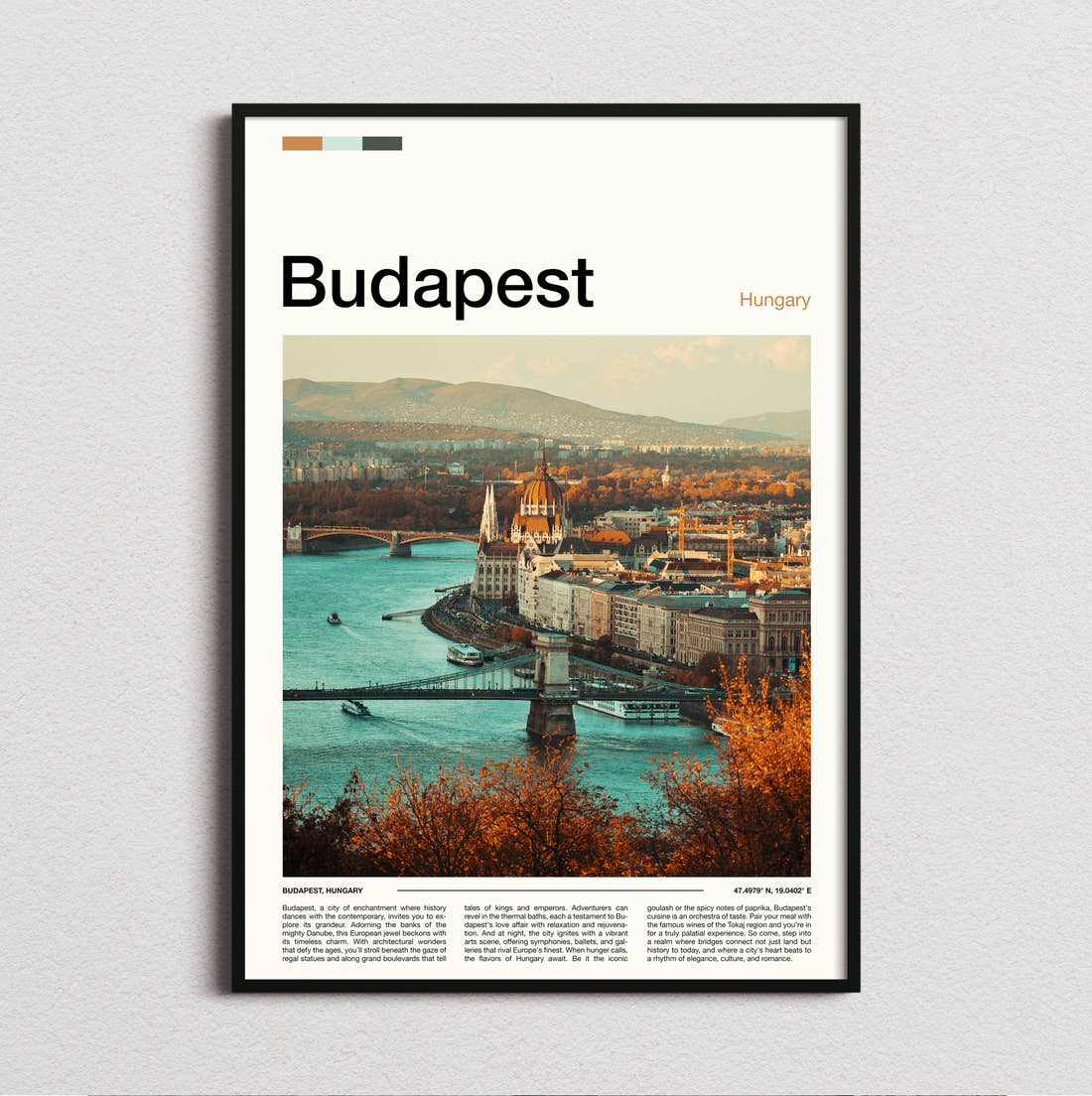 Budapest Danube And Parliament Travel Print framed and photographed straight on