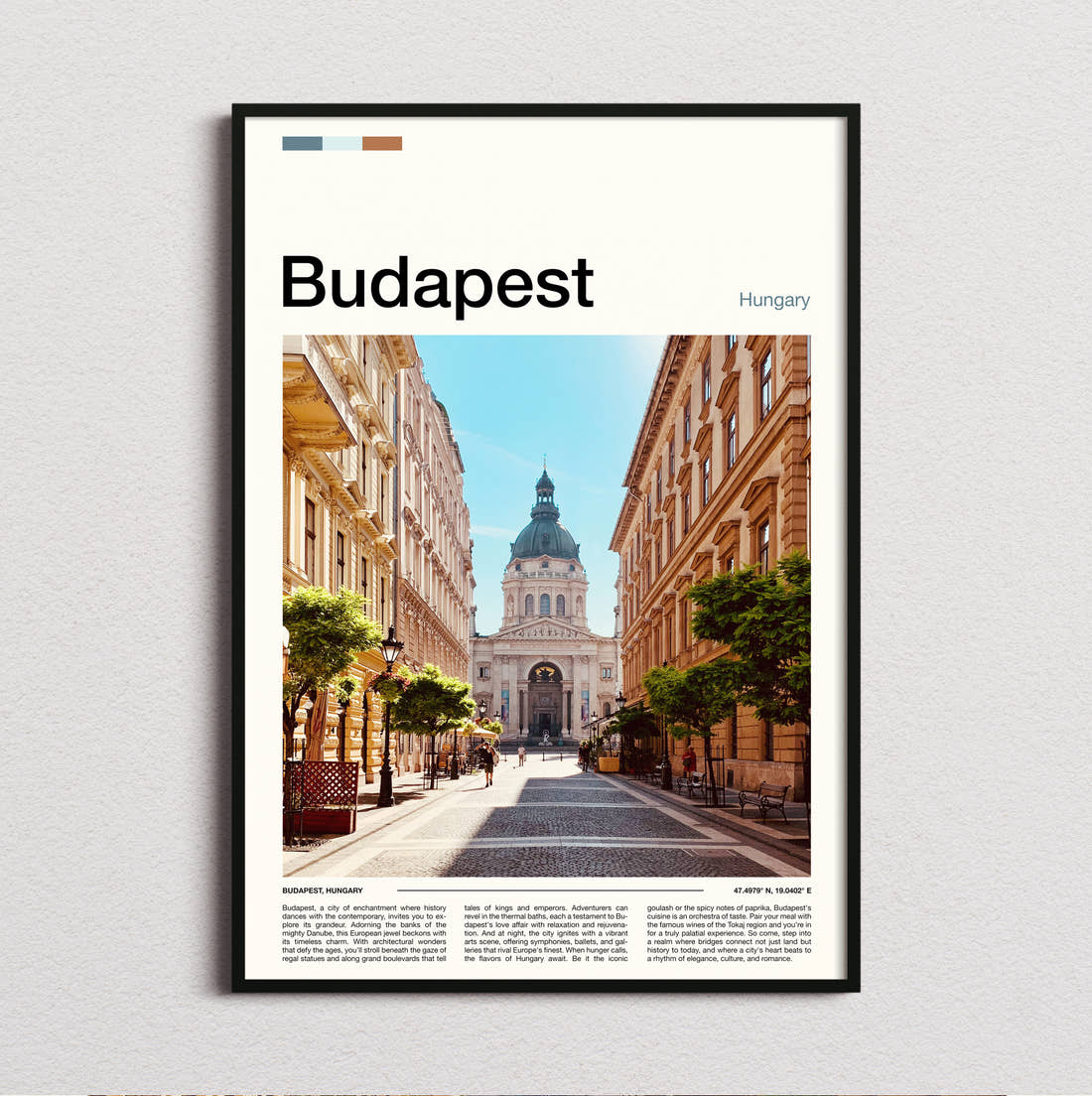 Budapest St Stephen's Basilica Travel Print framed and photographed straight on