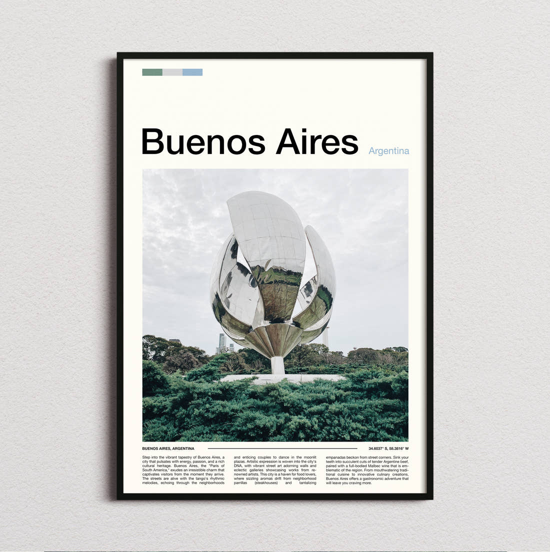 Buenos Aires Floralis Generica Travel Print framed and photographed straight on
