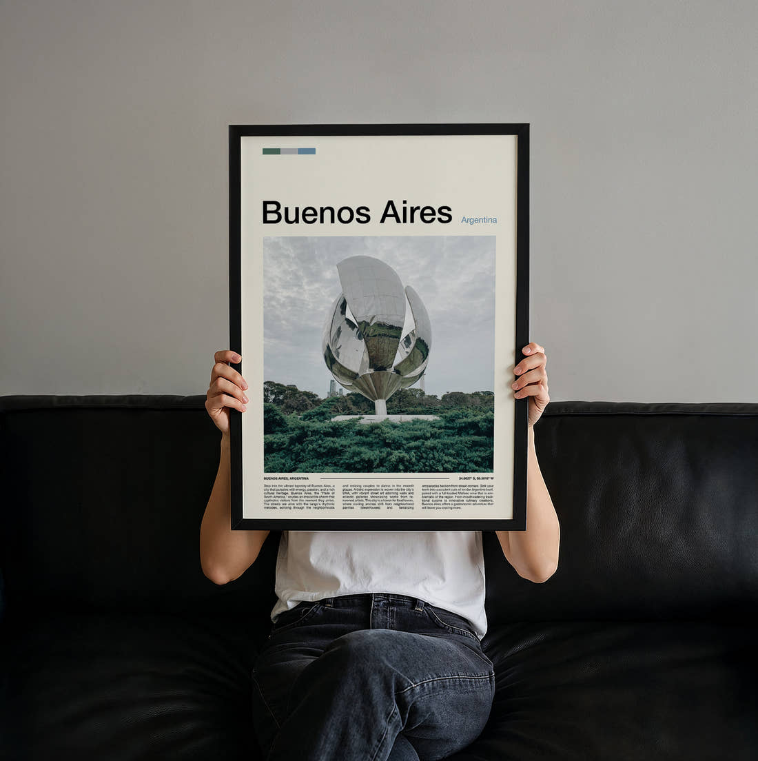 Buenos Aires Floralis Generica Travel Print held up by hand to show the size of the print
