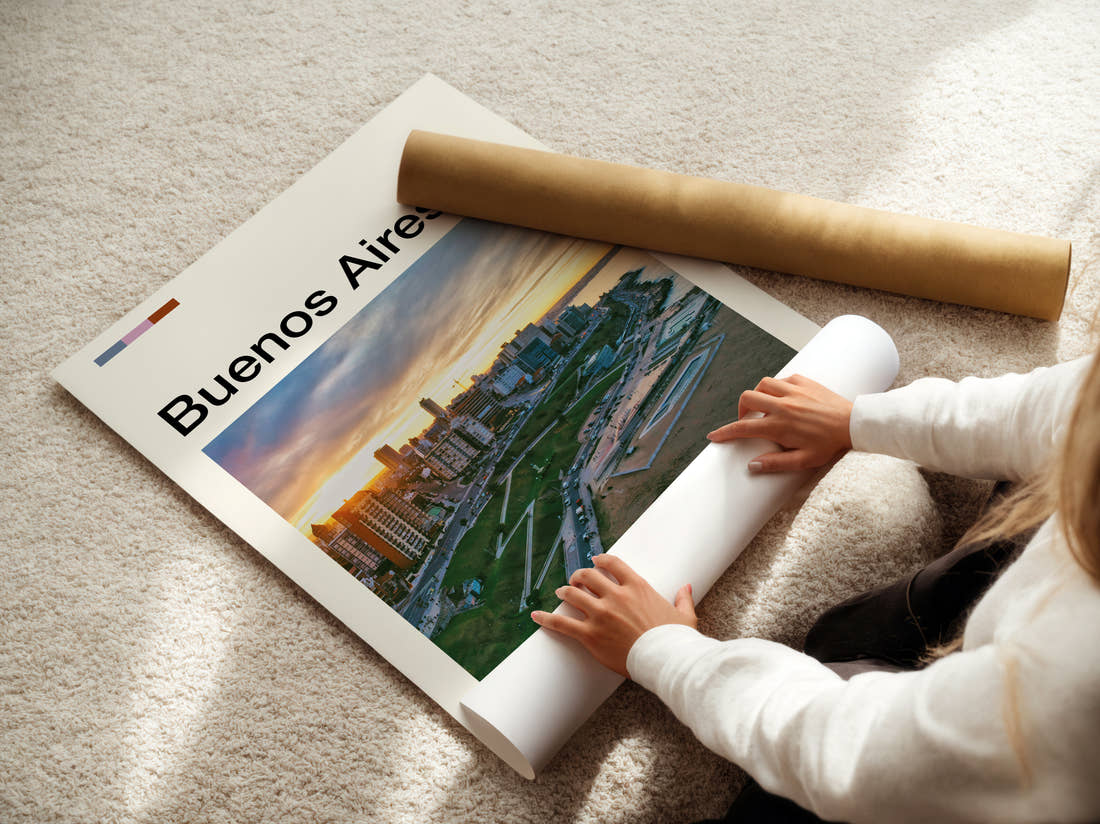 Buenos Aires Waterfront At Sunset Travel Print being unrolled from its postal tube