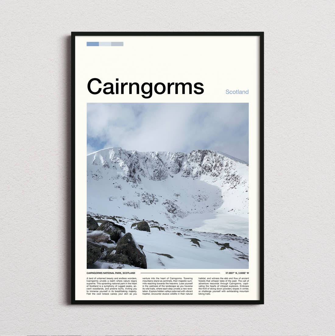 Cairngorms Snowy Mountains Travel Print framed and photographed straight on