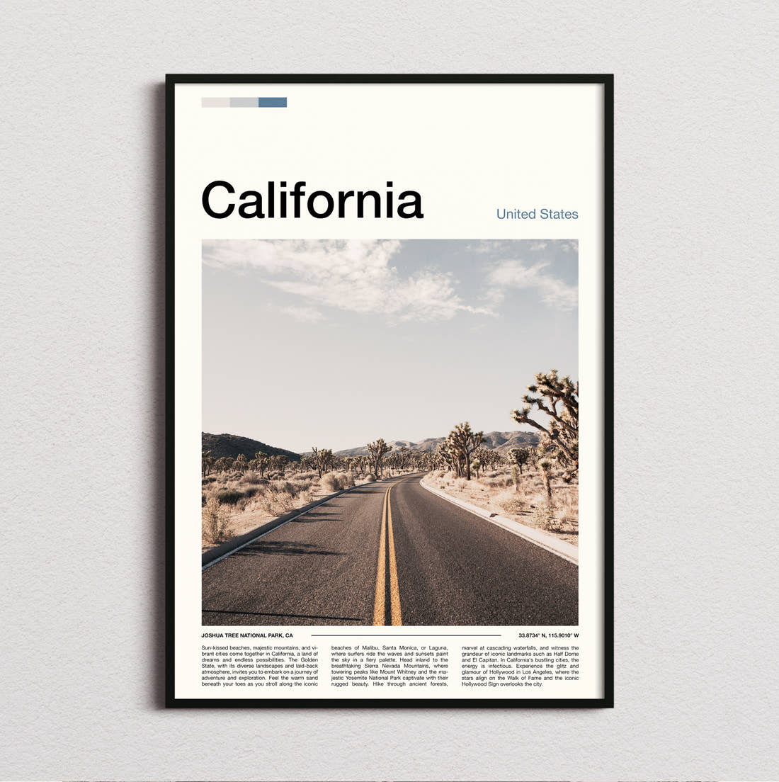 California Road Through Joshua Trees Travel Print framed and photographed straight on