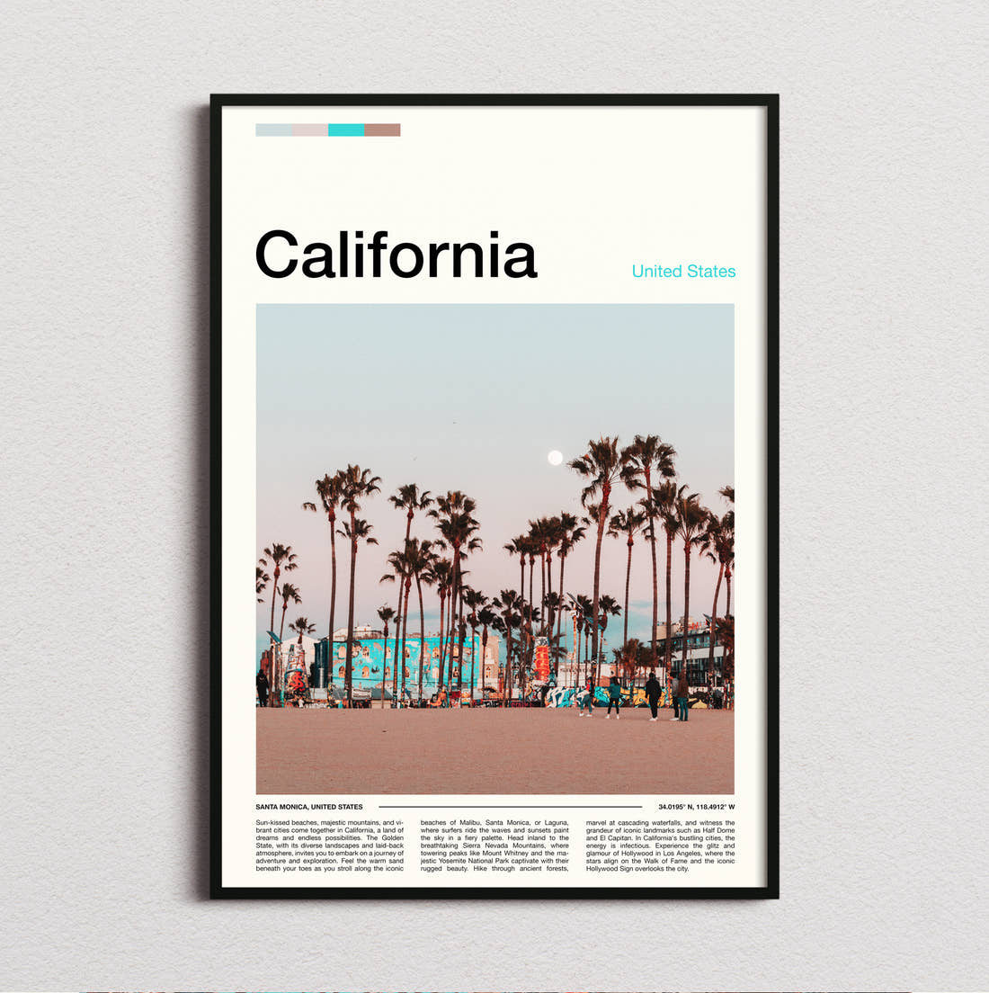 California Palms Above A Mural Travel Print framed and photographed straight on