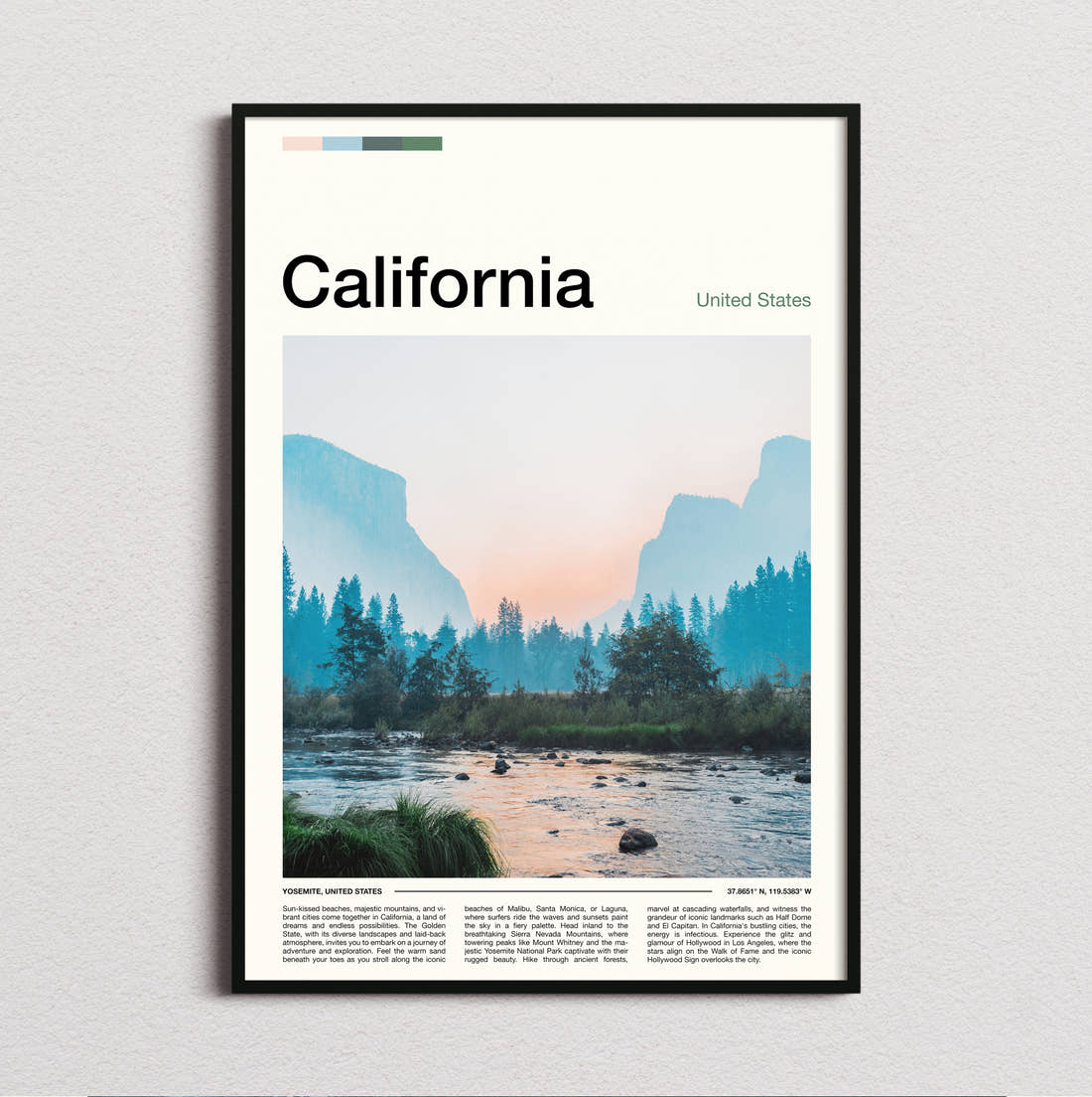 California Valley And River Travel Print framed and photographed straight on