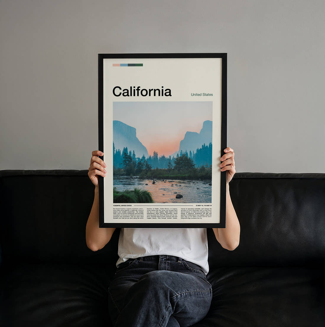 California Valley And River Travel Print held up by hand to show the size of the print