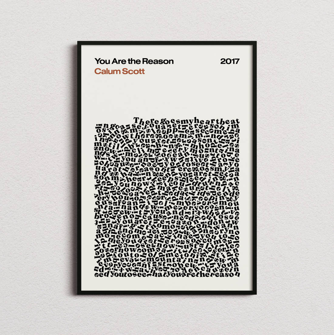 Calum Scott You Are The Reason Lyric Print in the cream colourway, framed