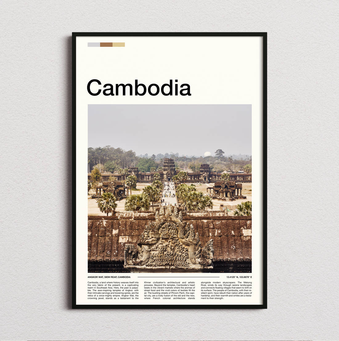Cambodia Angkor Wat Causeway From Above Travel Print framed and photographed straight on