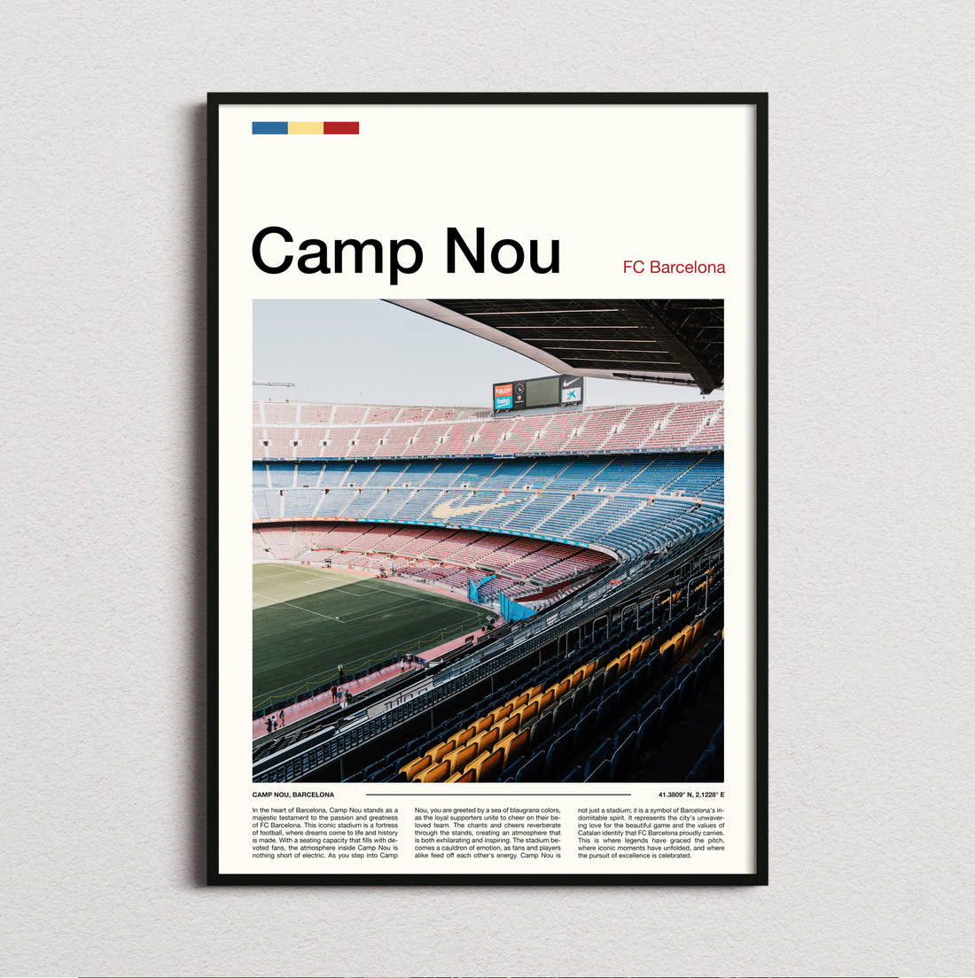Camp Nou Stadium Print framed and photographed straight on