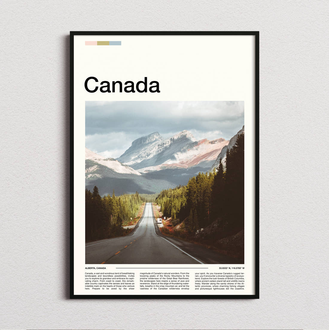 Canada Mountain Road Travel Print framed and photographed straight on