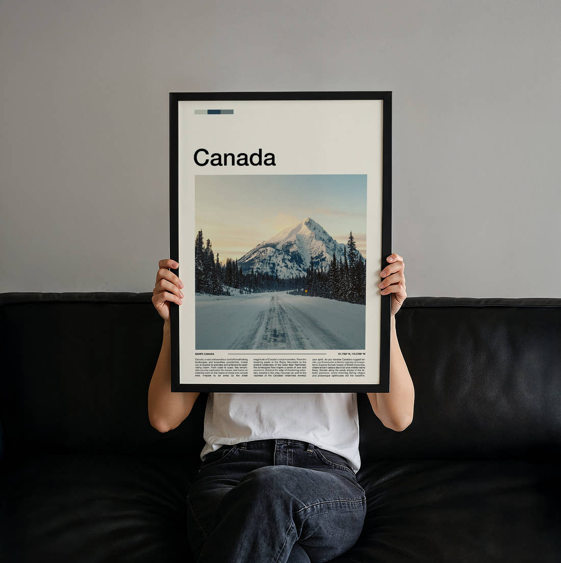 Canada Snowy Mountain Road Travel Print held up by hand to show the size of the print