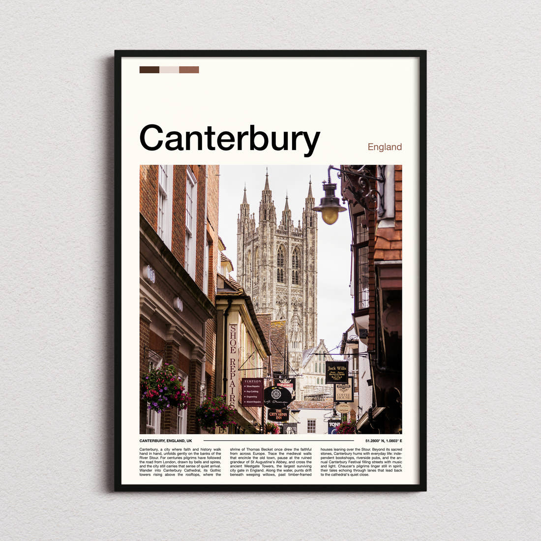 Canterbury Cathedral Street View Travel Print framed and photographed straight on
