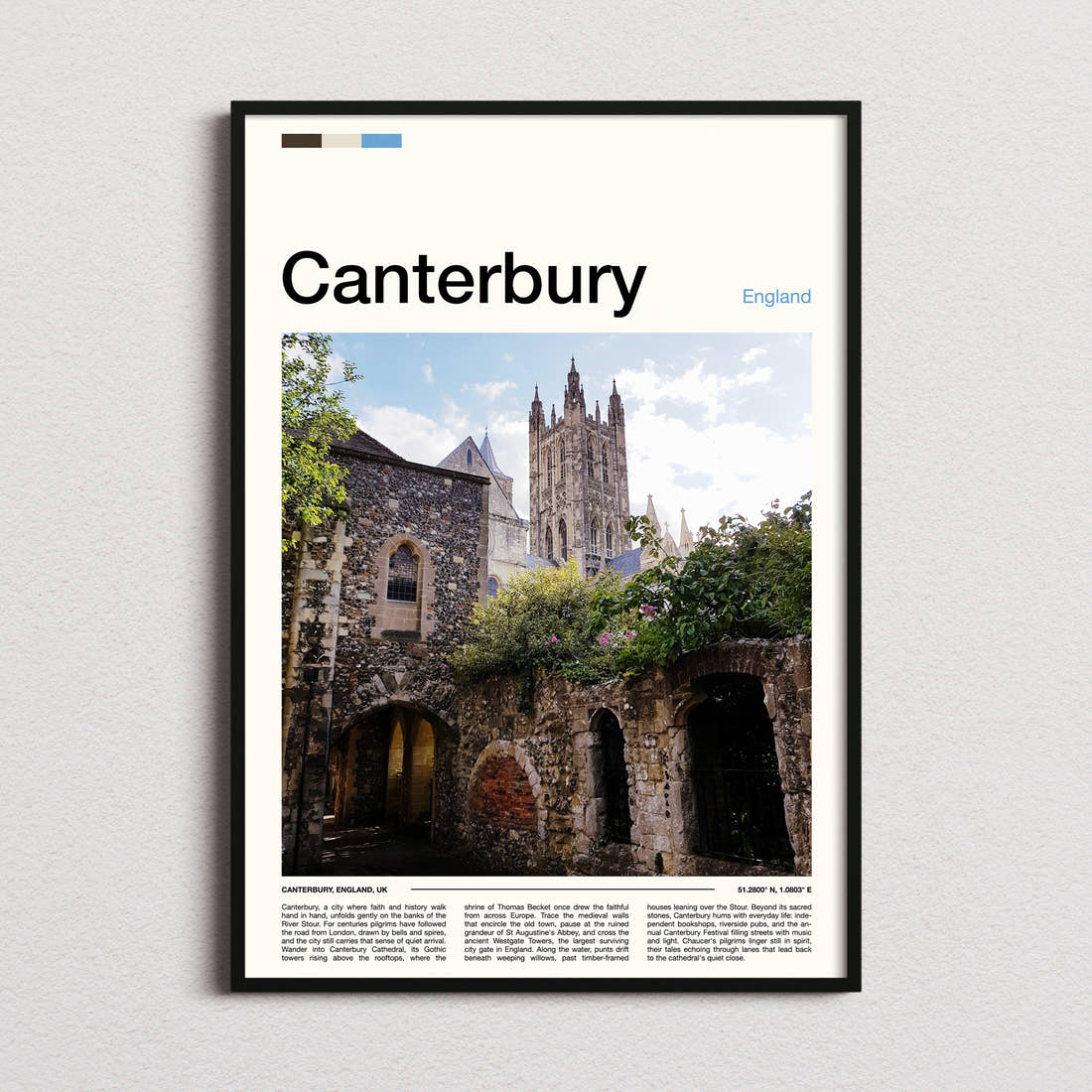 Canterbury Gothic Tower And Ruins Travel Print framed and photographed straight on