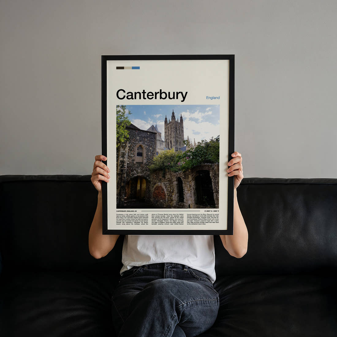 Canterbury Gothic Tower And Ruins Travel Print held up by hand to show the size of the print