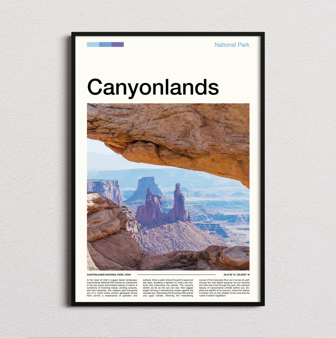 Canyonlands Mesa Arch Canyon View Travel Print framed and photographed straight on