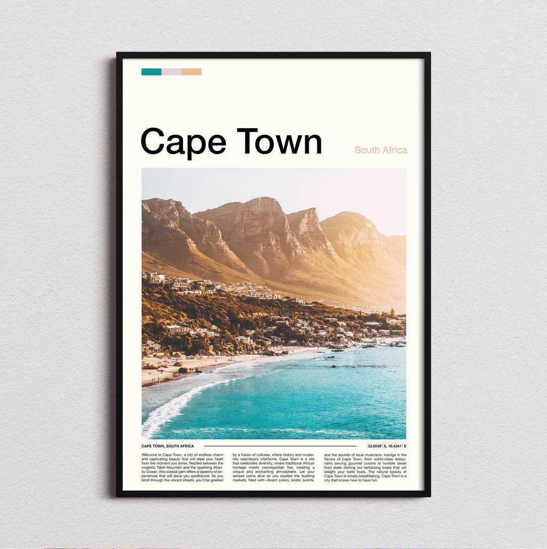 Cape Town Twelve Apostles Travel Print framed and photographed straight on