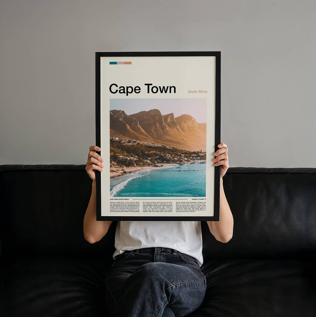 Cape Town Twelve Apostles Travel Print held up by hand to show the size of the print