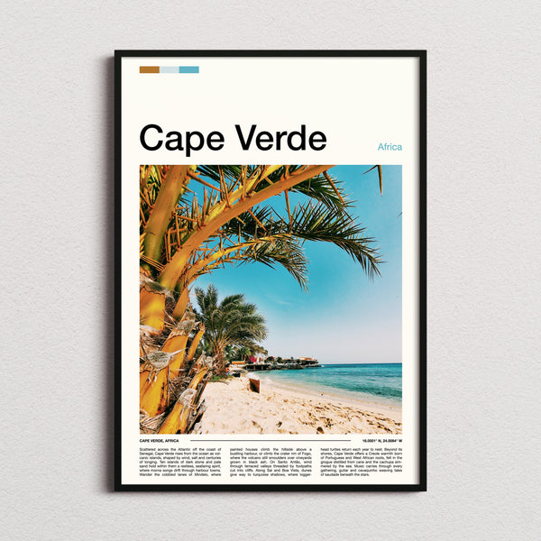 Cape Verde Palm-Fringed Beach Travel Print framed and photographed straight on