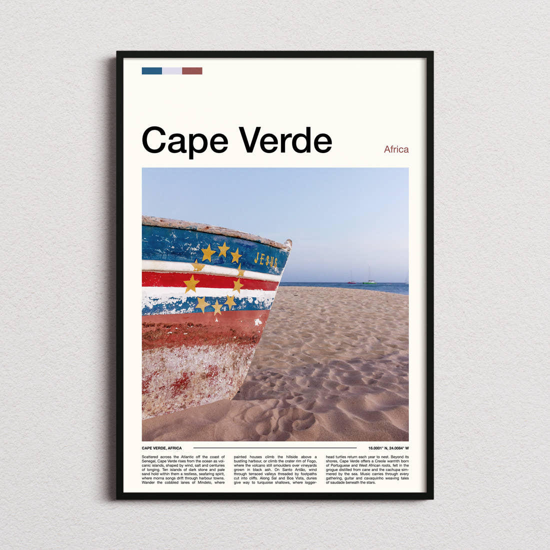 Cape Verde Weathered Fishing Boat Travel Print framed and photographed straight on