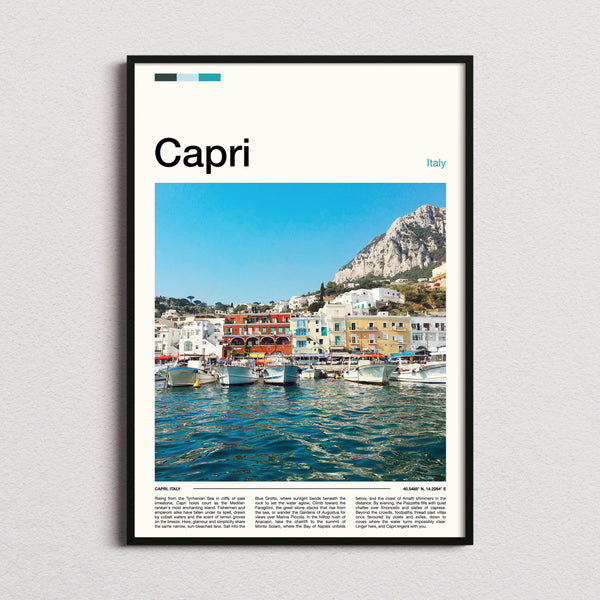 Capri Marina Grande Harbour Travel Print framed and photographed straight on