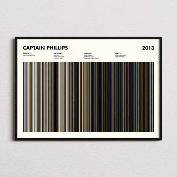 Captain Phillips Movie Barcode Poster framed and photographed straight on