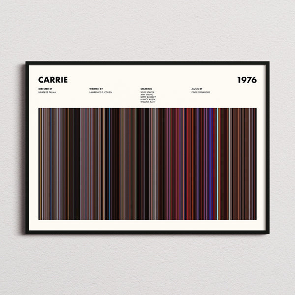Carrie Movie Barcode Poster framed and photographed straight on