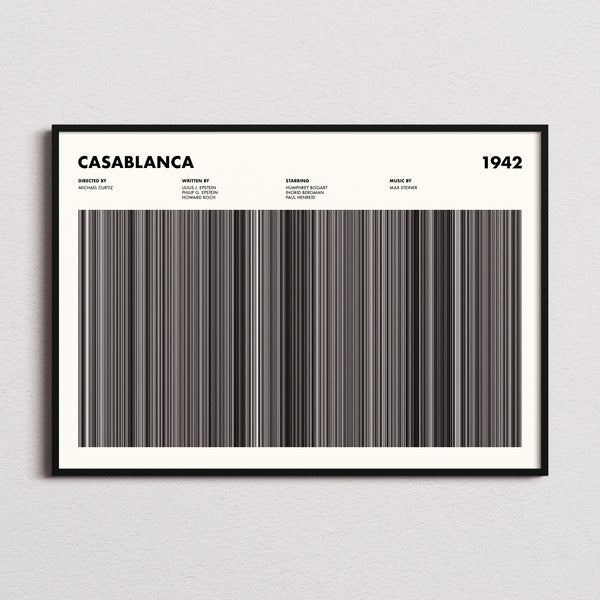 Casablanca Movie Barcode Poster framed and photographed straight on