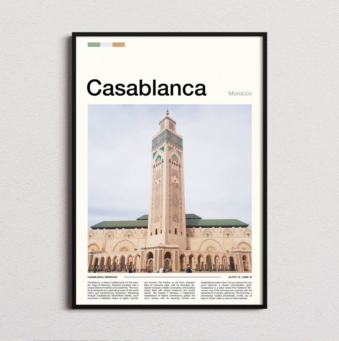 Casablanca Hassan II Mosque Travel Print framed and photographed straight on