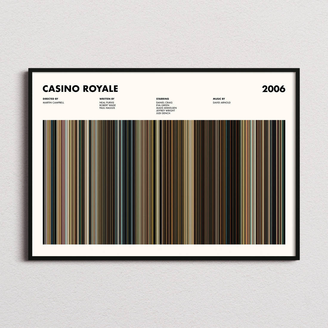 Casino Royale Movie Barcode Poster framed and photographed straight on