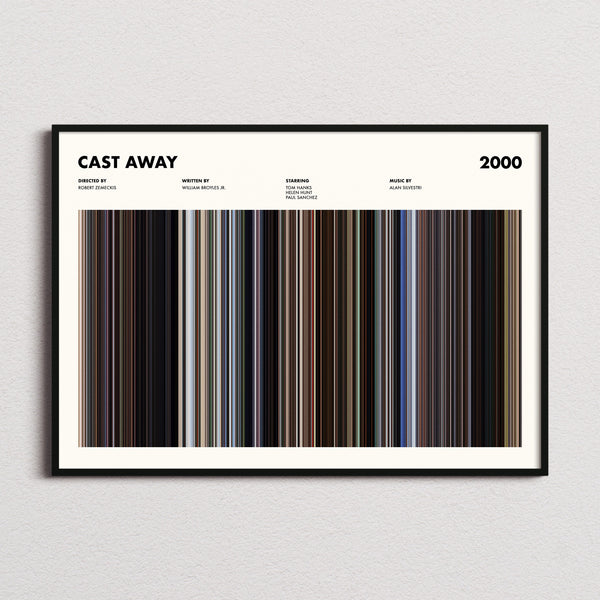 Cast Away Movie Barcode Poster framed and photographed straight on