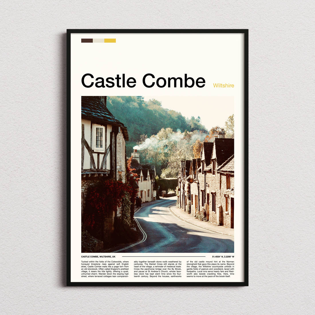 Castle Combe Honey-Stone Village Lane Travel Print framed and photographed straight on