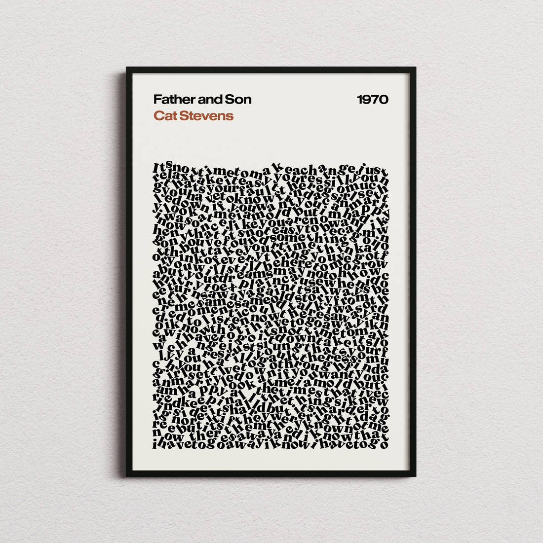 Cat Stevens Father and Son Lyric Print in the cream colourway, framed