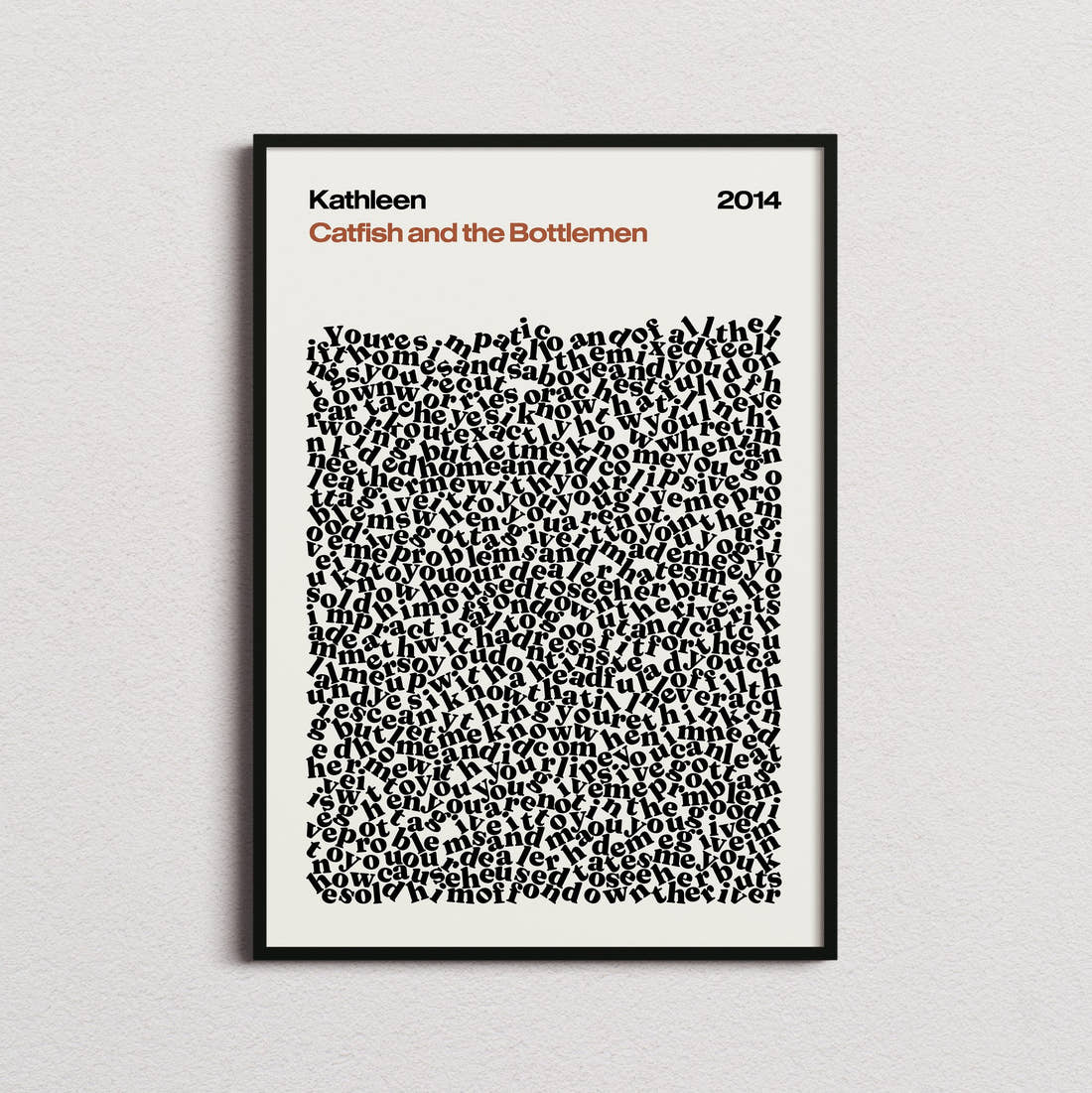 Catfish and the Bottlemen Kathleen Lyric Print in the cream colourway, framed