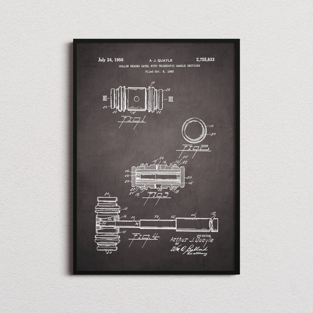 Gavel Patent Print in the blackboard colourway, framed