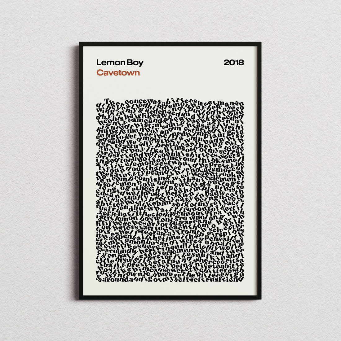 Cavetown Lemon Boy Lyric Print in the cream colourway, framed