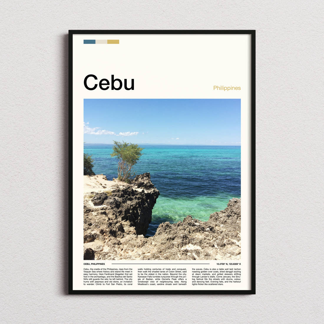 Cebu Rocky Coastal Cliff Travel Print framed and photographed straight on
