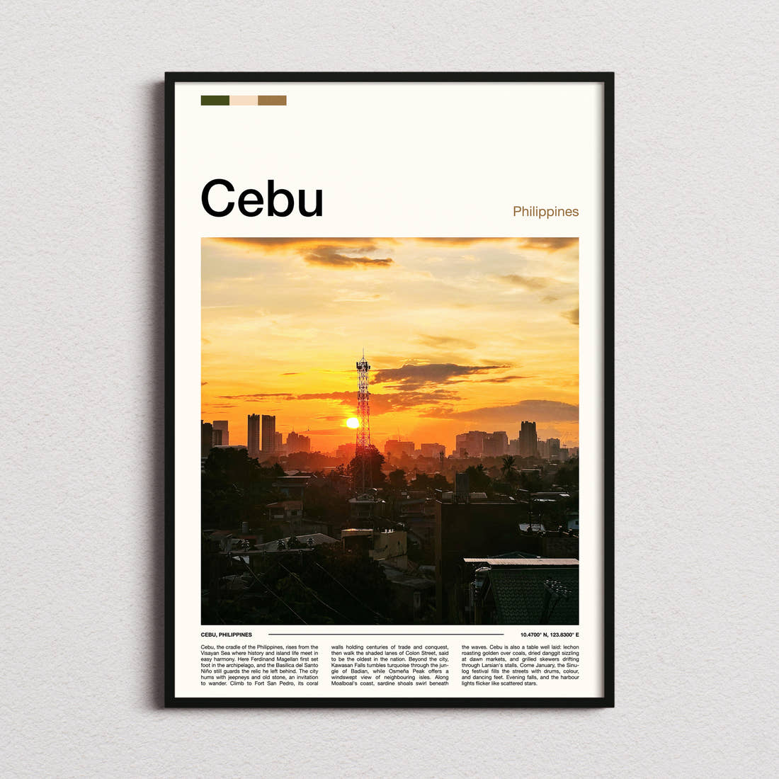 Cebu Sunset City Skyline Travel Print framed and photographed straight on