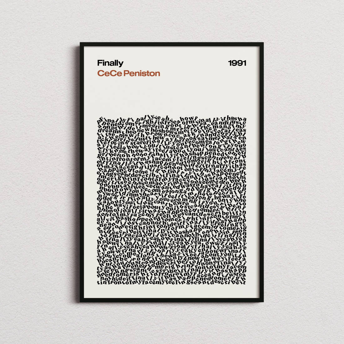 CeCe Peniston Finally Lyric Print in the cream colourway, framed