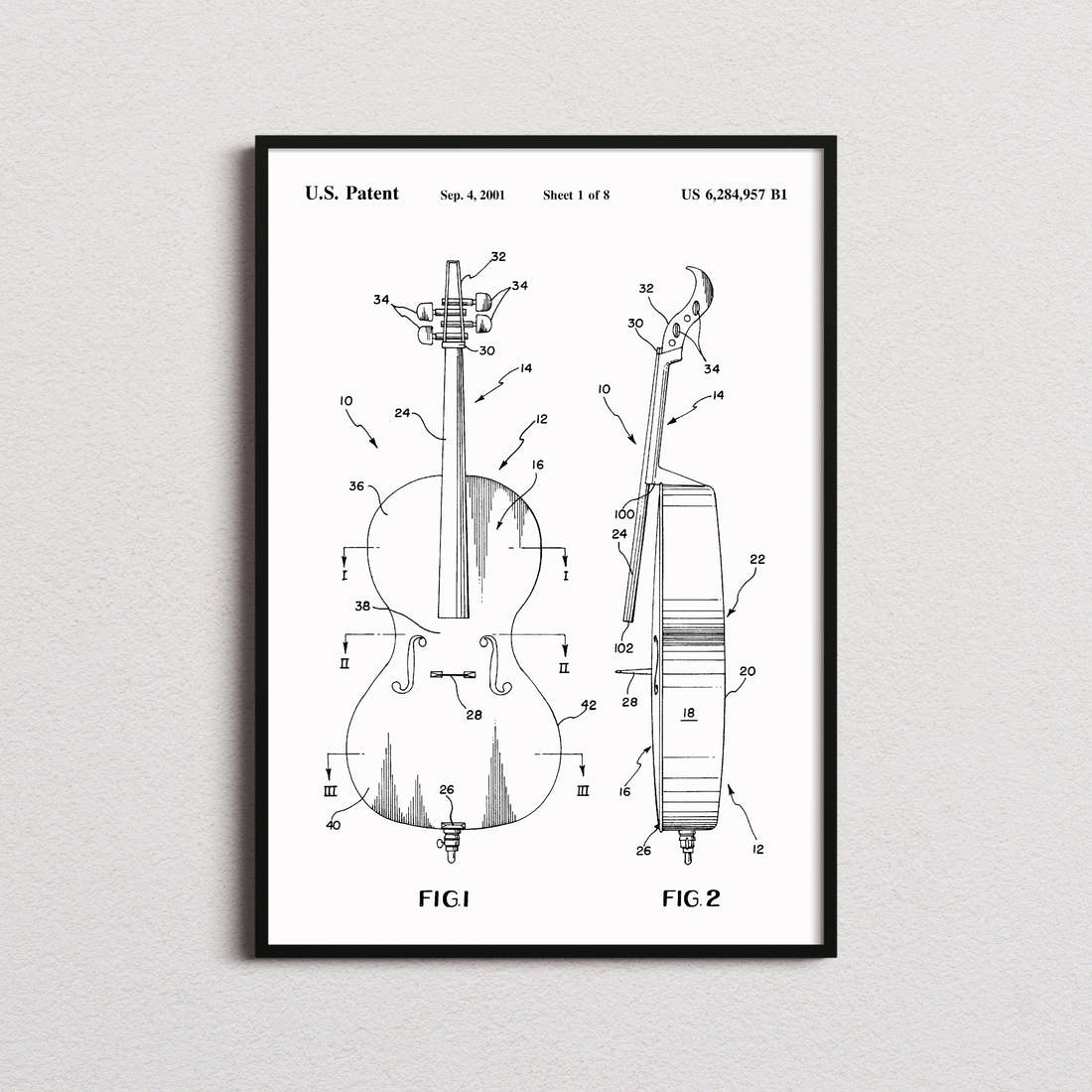 Cello Patent Print in the white colourway, framed