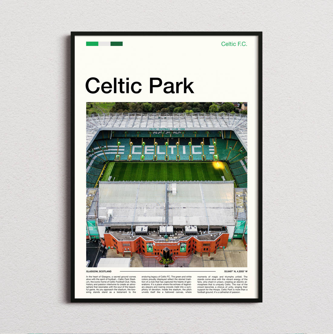 Celtic Park Stadium Print framed and photographed straight on