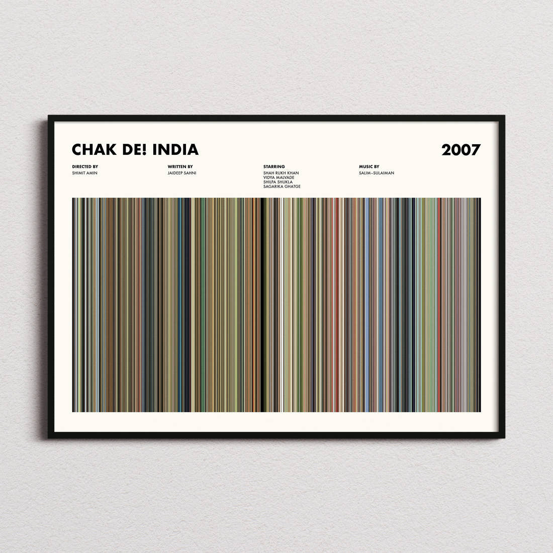 Chak De! India Movie Barcode Poster framed and photographed straight on