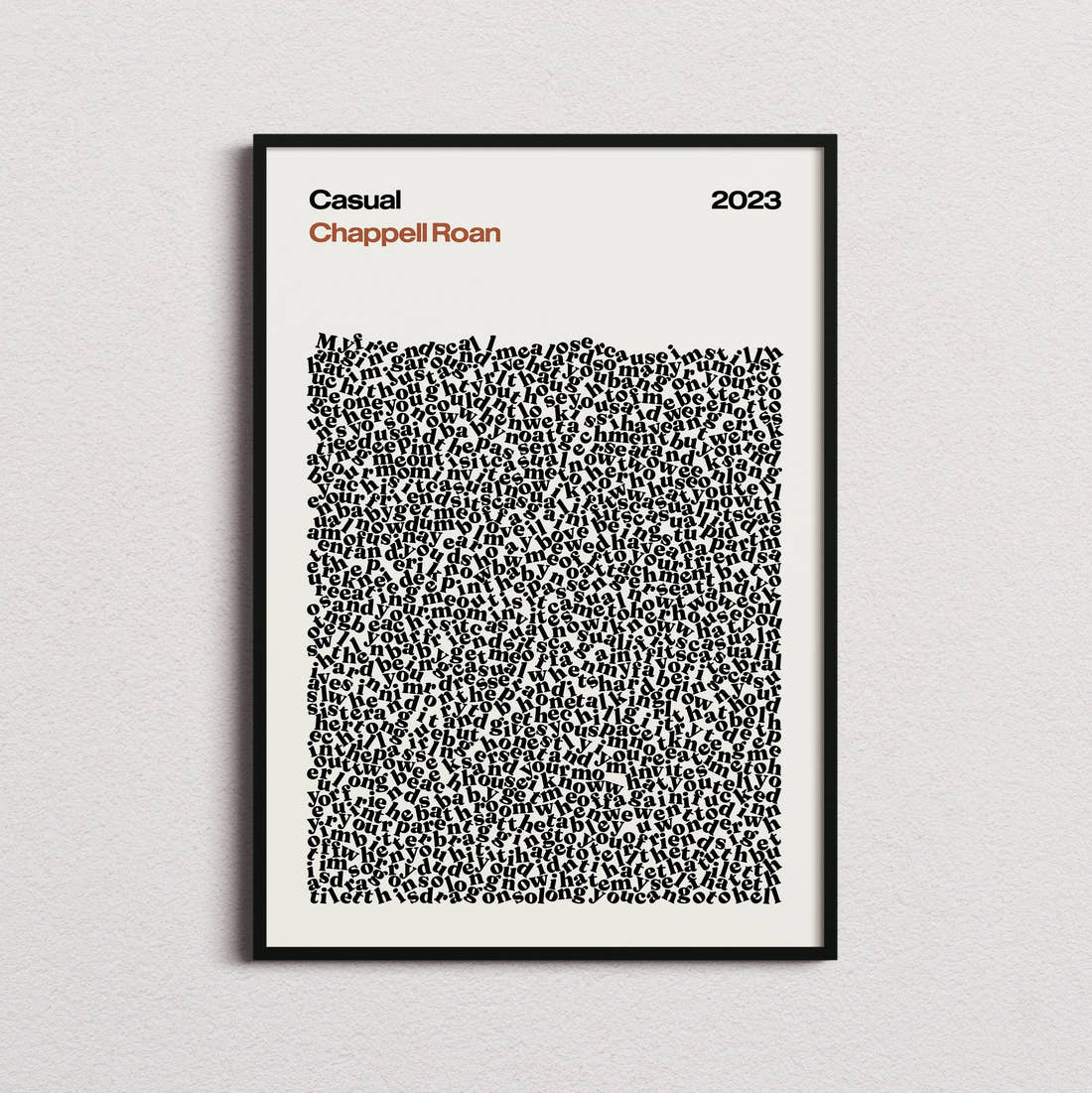 Chappell Roan Casual Lyric Print in the cream colourway, framed