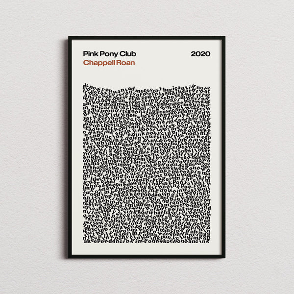Chappell Roan Pink Pony Club Lyric Print in the cream colourway, framed