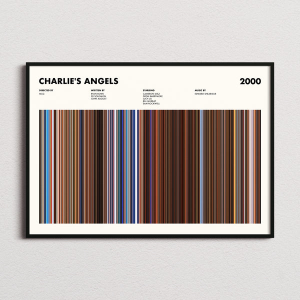 Charlie's Angels Movie Barcode Poster framed and photographed straight on