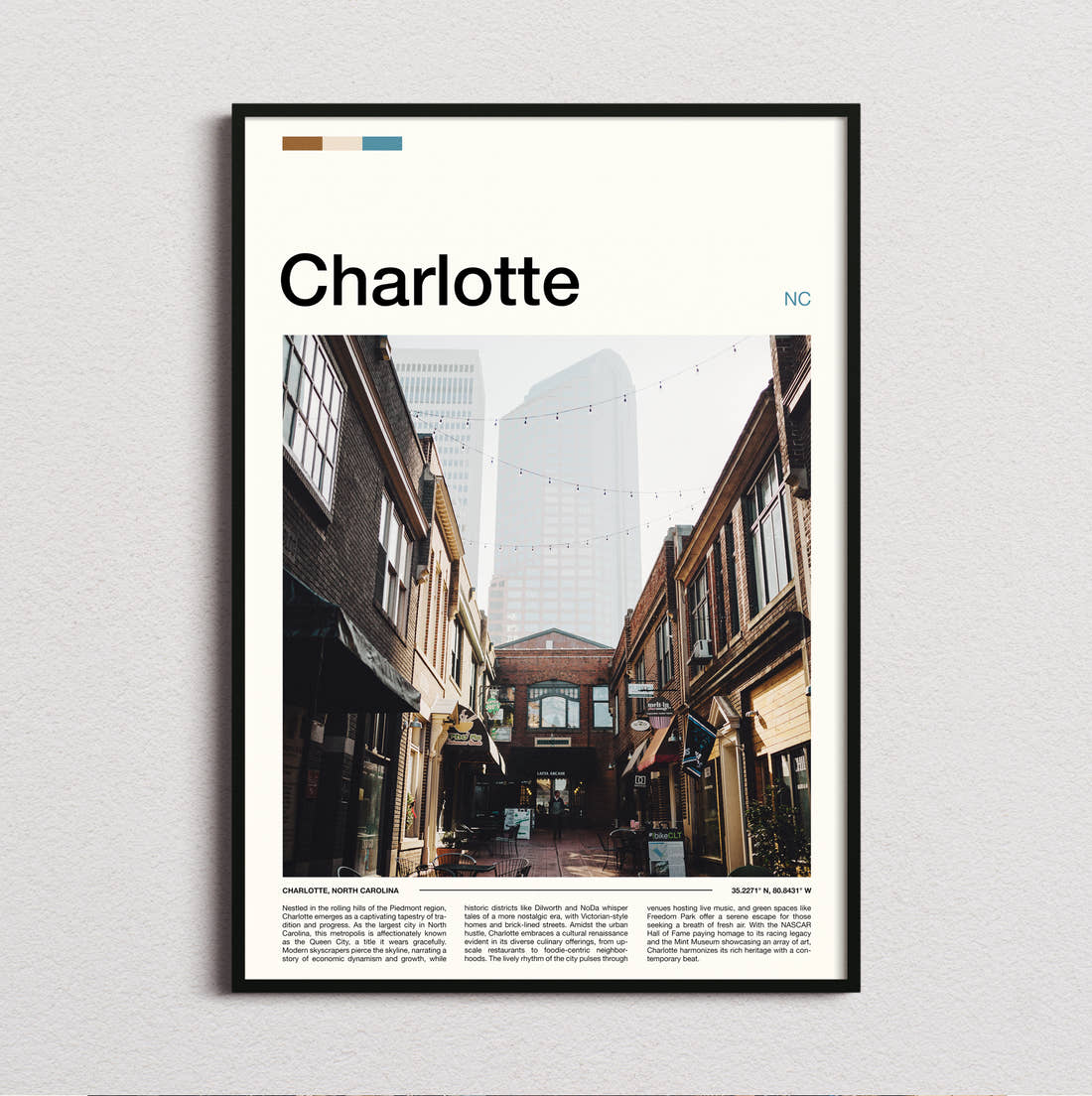 Charlotte Narrow Alley Travel Print framed and photographed straight on