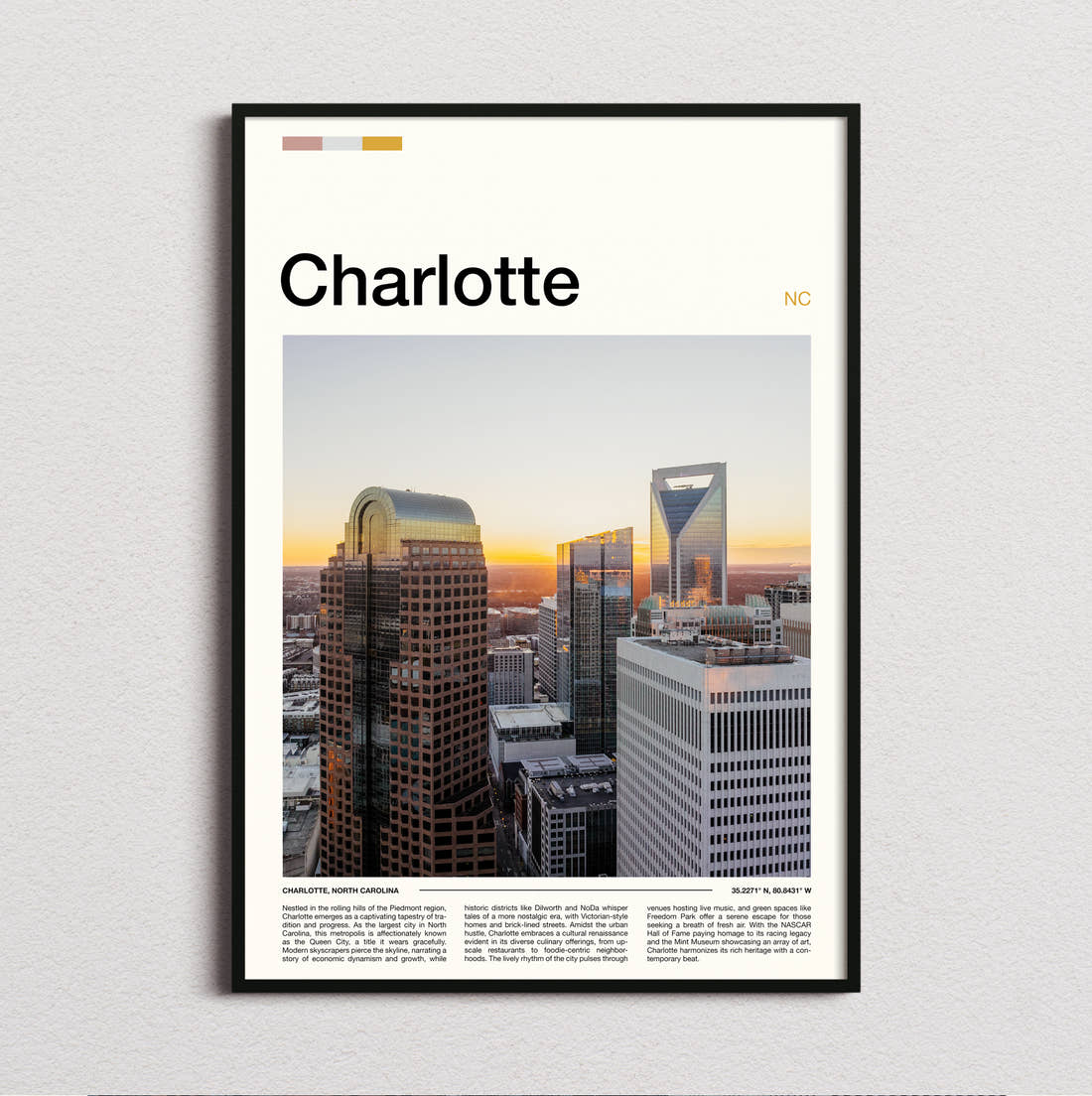 Charlotte Skyscrapers Travel Print framed and photographed straight on