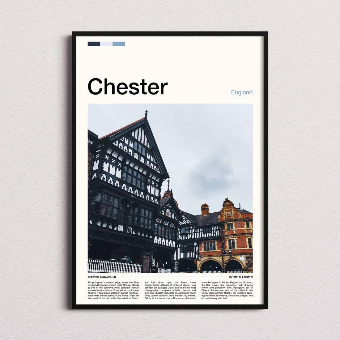 Chester Tudor Timber Rows Travel Print framed and photographed straight on