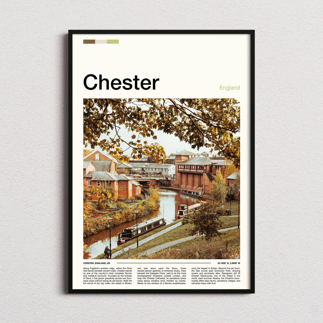 Chester Autumn Canal View Travel Print framed and photographed straight on